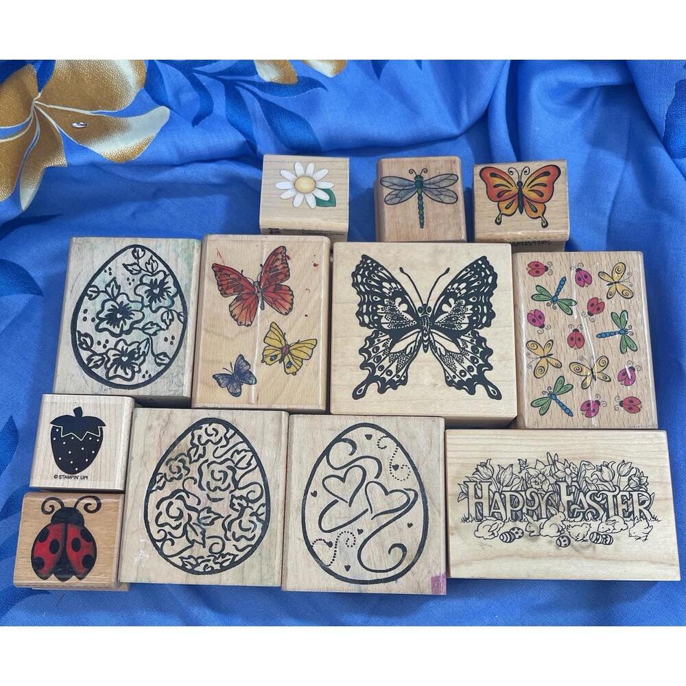 Vintage Wooden Stamps Great For Scrapbooking/Card Making. Lot Of 13 Easter/other
